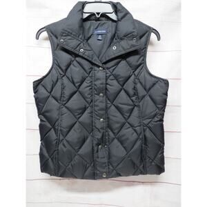 Lands' End Womens M 10-12 Black Down Puffer Vest Quilted Zip Front Collar